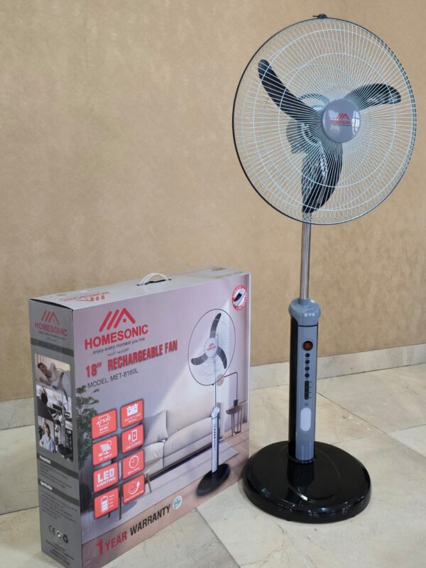 HOME SONIC 18” Rechargeable Fan + LED Light (MET – 8160L)