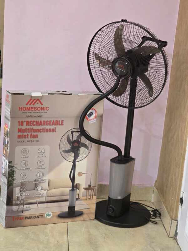 HOME SONIC 16” Rechargeable Multi-functional Mist Fan + LED Light (MET – 8167L)