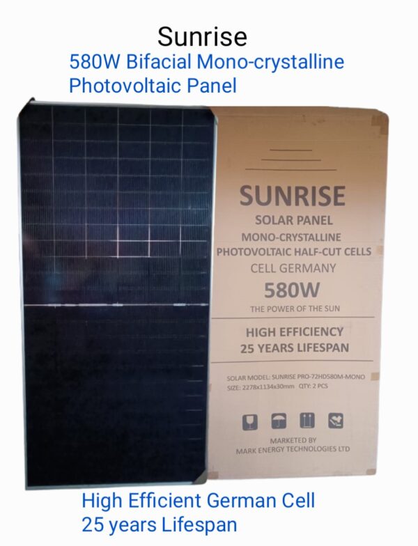 SUNRISE MONOCRYSTALLINE BIFACIAL 580W SOLAR PANEL
