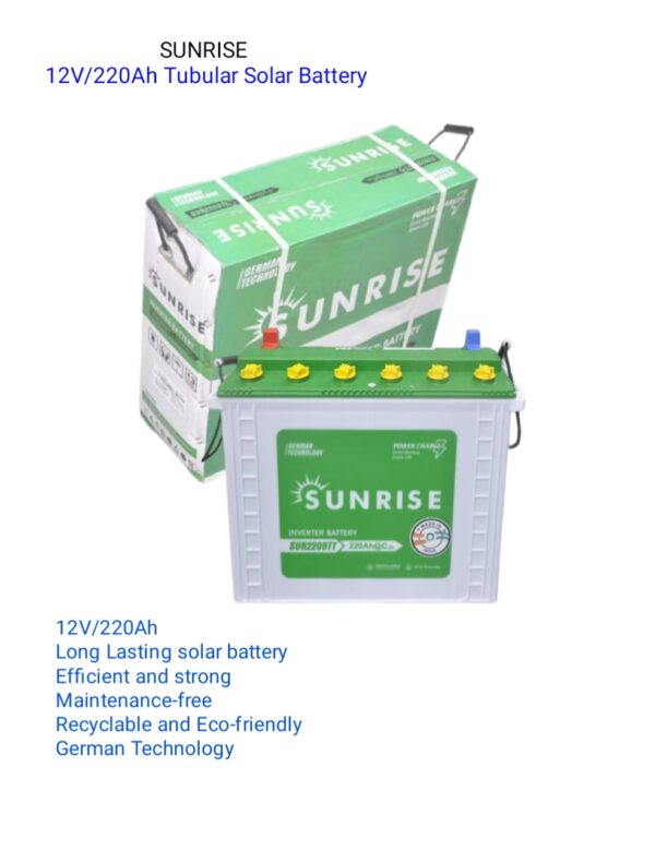 SUJNRISE 12V/220Ah TUBULAR SOLAR BATTERY