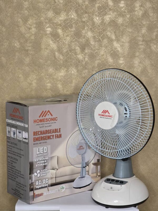 HOMESONIC RECHARGEABLE EMERGENCY FAN (MET – 8182L)