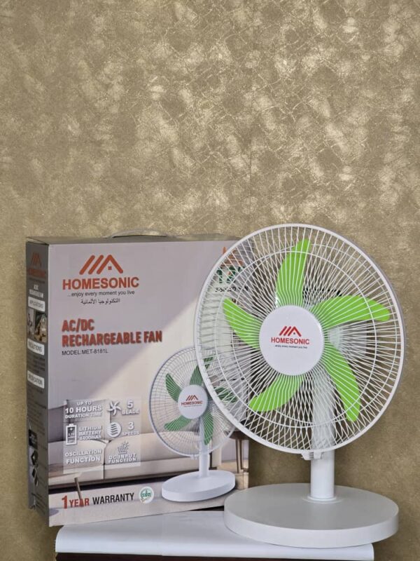 HOMESONIC AC/DC RECHARGEABLE FAN (MET – 8181L)