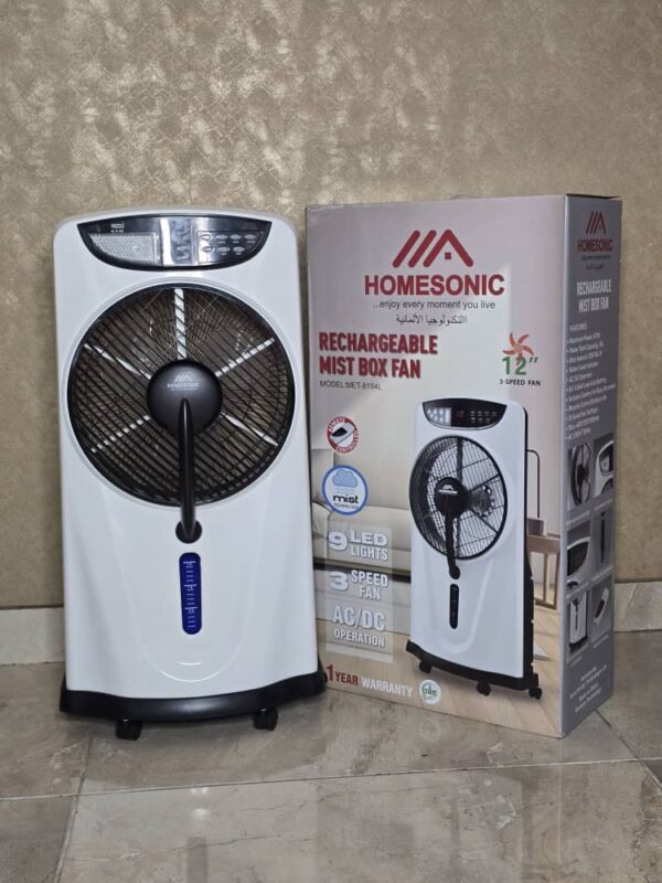 HOMESONIC RECHARGEABLE MIST BOX FAN (MET- 8184L)